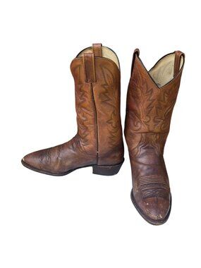 Vintage Dan Post Cowboy Boots Brown Leather Mens 10.5 EW Extra Wide Width